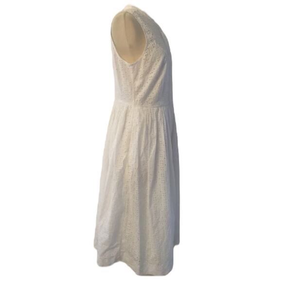 J. Crew Eyelet Lace Sleeveless Tea Length Button Down Dress White Lined size 12 - Picture 13 of 13